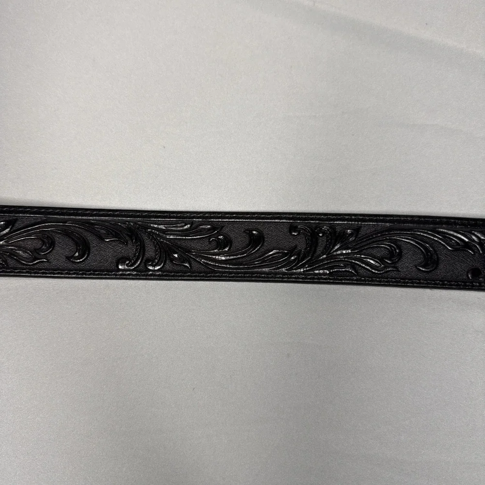 Tony Lama Westerly Ride Black Tooled Leather Belt Size 34 Bronco Rider C41513